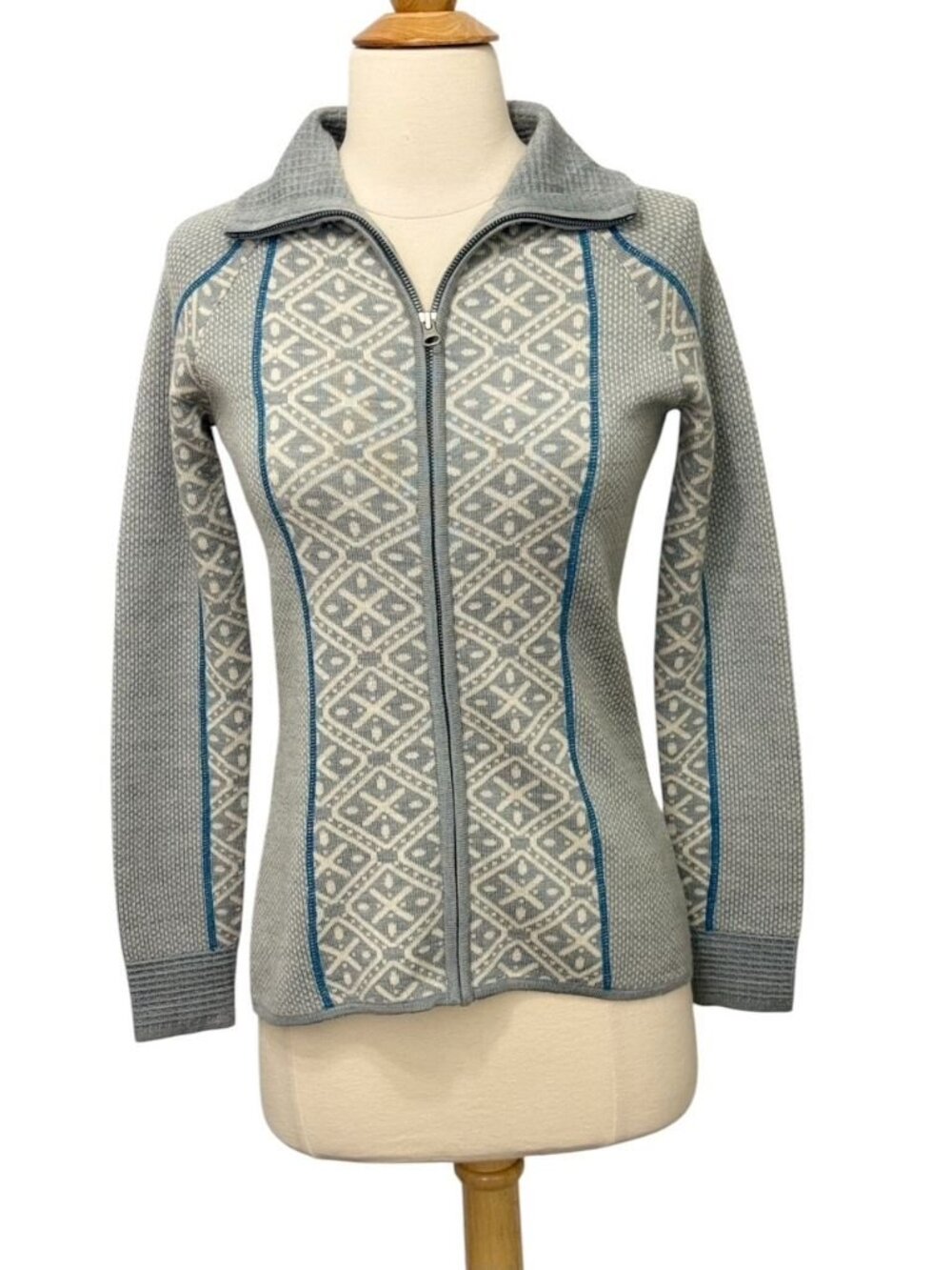 Smartwool Women's Full Zip Wool Sweater Jacket Gray Blue Merino Wool Size XS - Picture 2 of 11